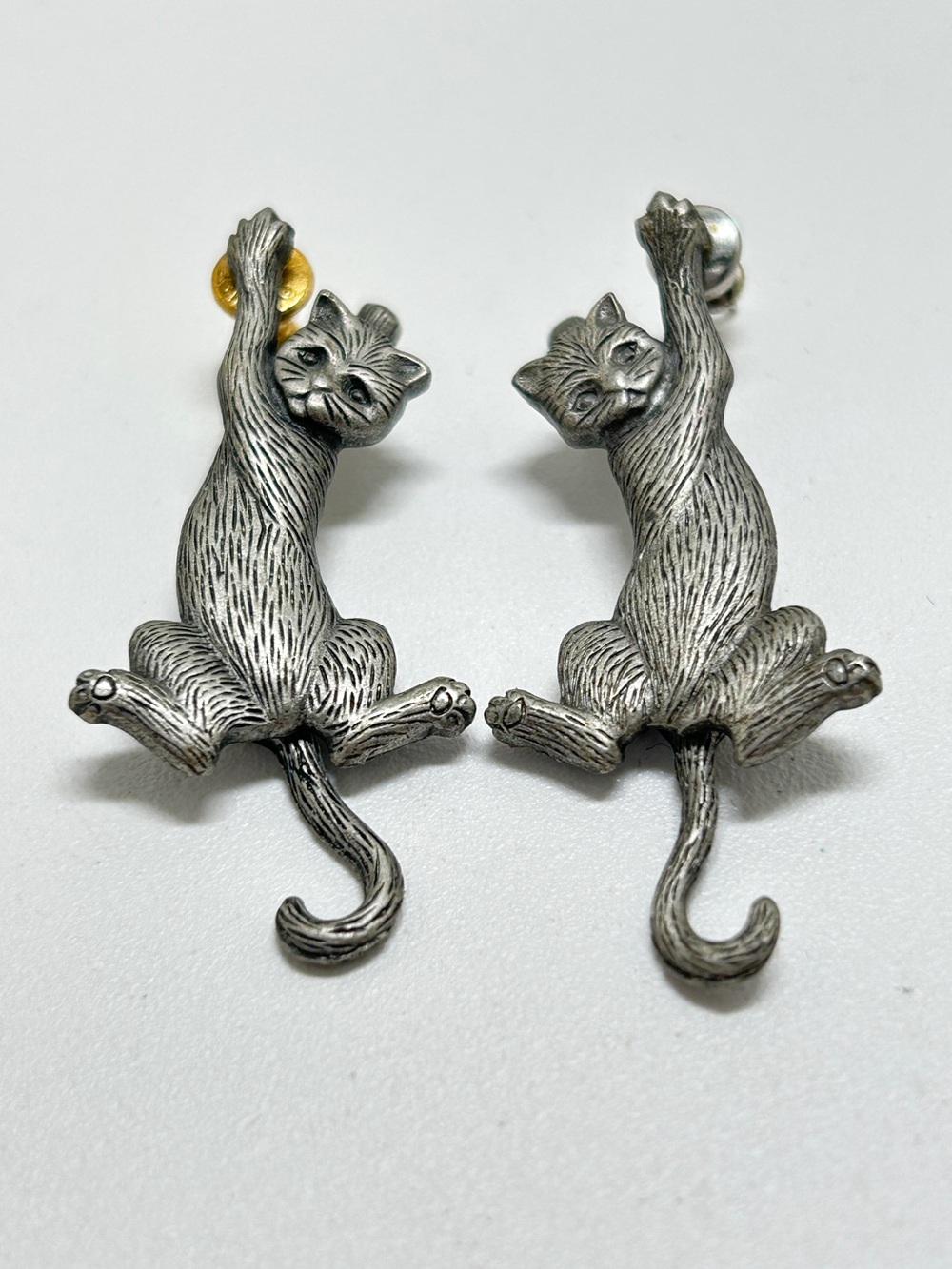 Vintage JJ Silver Cat, Kitties, Kitten, Feline Earrings Articulated Tail, Studs